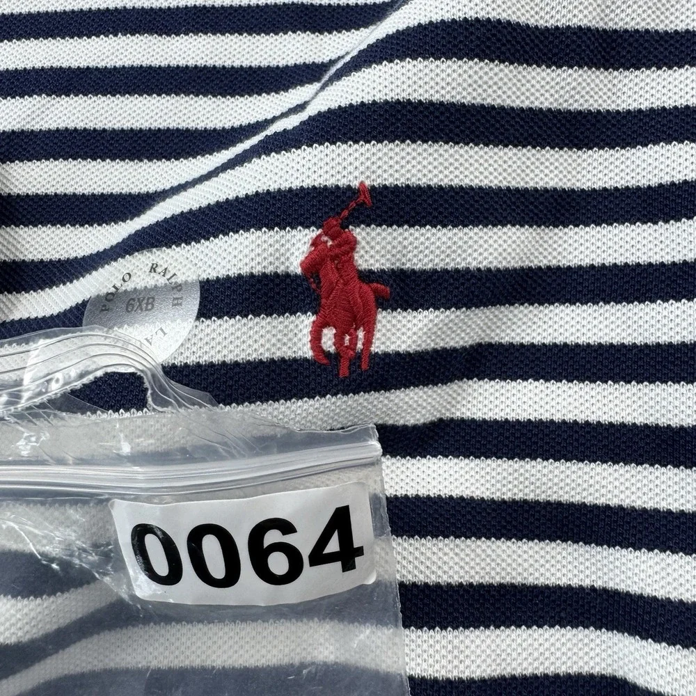 Polo Ralph Lauren White Blue Striped Cotton Red Pony Mens Polo Shirt Size 6XLB